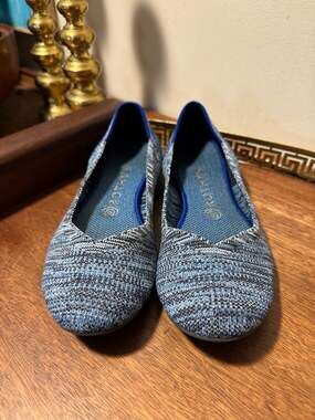 Rothy's The Flat in Indigo Heather Blue Round Toe Ballet Flats